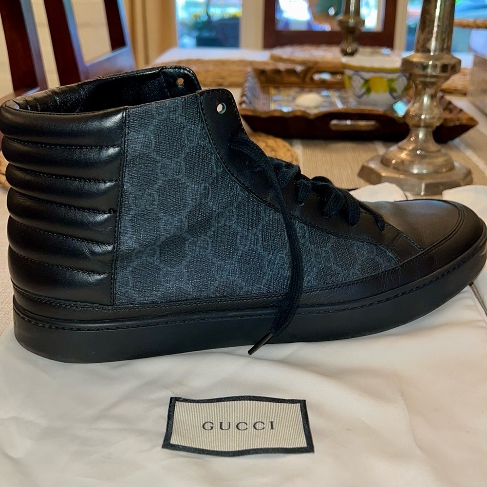 Gucci Black and Gray High-Top Sneakers with Signature GG Canvas